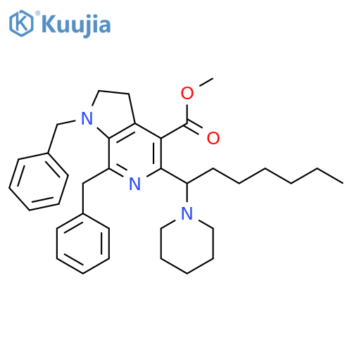 1H-Pyrrolo[2,3-c]pyridine-4-carboxylic acid,2,3-dihydro-1,7-bis(phenylmethyl)-5-[1-(1-piperidinyl)heptyl]-, methylester structure