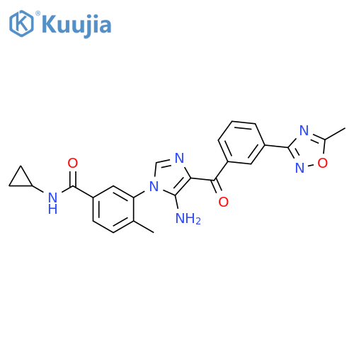 Benzamide,3-[5-amino-4-[3-(5-methyl-1,2,4-oxadiazol-3-yl)benzoyl]-1H-imidazol-1-yl]-N-cyclopropyl-4-methyl- structure