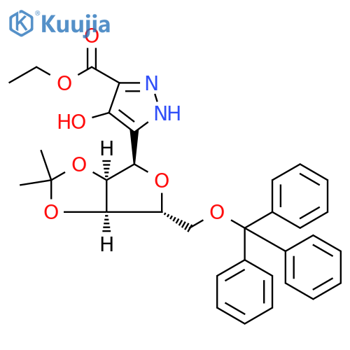 4-Hydroxy-5-2,3-O-(1-methylethylidene)-5-O-(triphenylmethyl)-α-D-ribofuranosyl-1H-pyrazole-3-carboxylic Acid Ethyl Ester structure