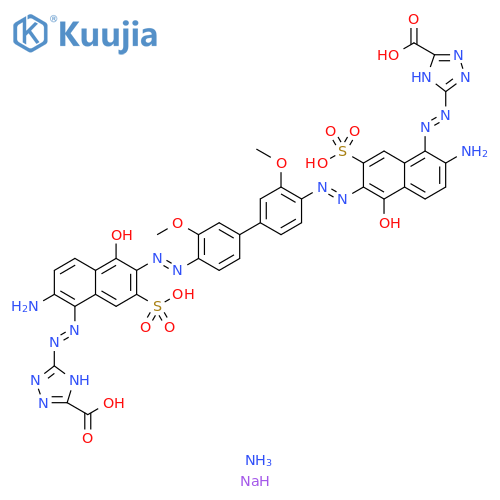5,5'-[(3,3'-dimethoxy[1,1'-biphenyl]-4,4'-diyl)bis[azo(2-amino-5-hydroxy-7-sulphonaphthalene-6,1-diyl)azo]]bis[1H-1,2,4-triazole-3-carboxylic] acid, ammonium sodium salt structure