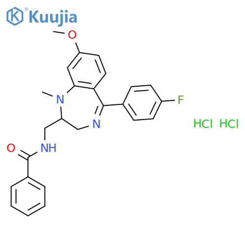 N-{[5-(4-fluorophenyl)-8-methoxy-1-methyl-2,3-dihydro-1H-1,4-benzodiazepin-2-yl]methyl}benzamide dihydrochloride structure