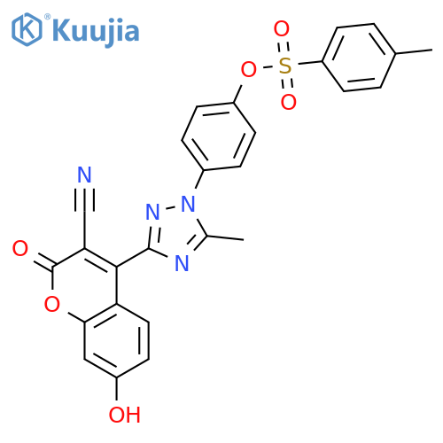 2H-1-Benzopyran-3-carbonitrile,7-hydroxy-4-[5-methyl-1-[4-[[(4-methylphenyl)sulfonyl]oxy]phenyl]-1H-1,2,4-triazol-3-yl]-2-oxo- structure