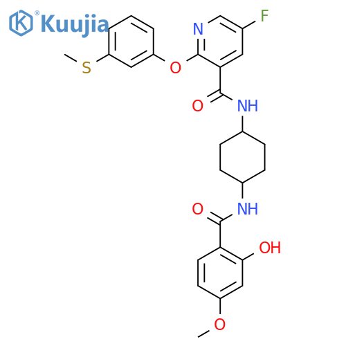 3-Pyridinecarboxamide,5-fluoro-N-[cis-4-[(2-hydroxy-4-methoxybenzoyl)amino]cyclohexyl]-2-[3-(methylthio)phenoxy]- structure