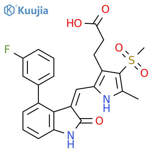 1H-Pyrrole-3-propanoic acid,2-[(Z)-[4-(3-fluorophenyl)-1,2-dihydro-2-oxo-3H-indol-3-ylidene]methyl]-5-methyl-4-(methylsulfonyl)- structure