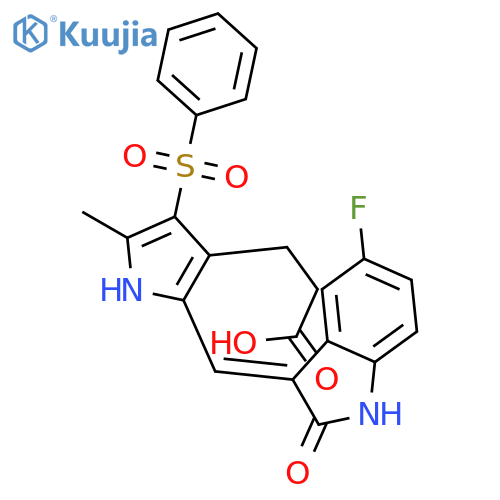 1H-Pyrrole-3-propanoic acid,2-[(Z)-(5-fluoro-1,2-dihydro-2-oxo-3H-indol-3-ylidene)methyl]-5-methyl-4-(phenylsulfonyl)- structure