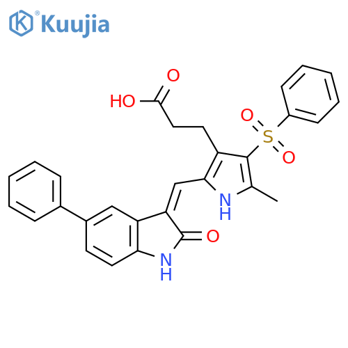 1H-Pyrrole-3-propanoic acid,2-[(Z)-(1,2-dihydro-2-oxo-5-phenyl-3H-indol-3-ylidene)methyl]-5-methyl-4-(phenylsulfonyl)- structure