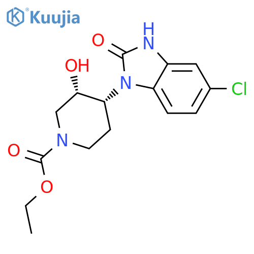 1-Piperidinecarboxylicacid, 4-(5-chloro-2,3-dihydro-2-oxo-1H-benzimidazol-1-yl)-3-hydroxy-, ethylester, cis- (9CI) structure