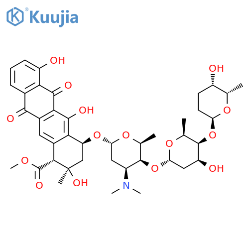 1-Naphthacenecarboxylicacid,1,2,3,4,6,11-hexahydro-2,5,7-trihydroxy-2-methyl-6,11-dioxo-4-[[2,3,6-trideoxy-4-O-[2,6-dideoxy-4-O-[(2S,5S,6S)-tetrahydro-5-hydroxy-6-methyl-2H-pyran-2-yl]-a-L-lyxo-hexopyranosyl]-3-(dimethylamino)-a-L-lyxo-hexopyranosyl]oxy]-,methyl ester, (1R,2R,4S)- structure