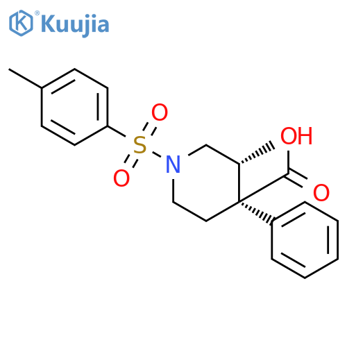 4-Piperidinecarboxylicacid, 3-methyl-1-[(4-methylphenyl)sulfonyl]-4-phenyl-, trans-(-)- (9CI) structure