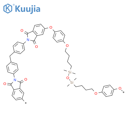 Poly[(1,3-dihydro-1,3-dioxo-2H-isoindole-5,2-diyl)-1,4-phenylenemethylene-1,4-phenylene(1,3-dihydro-1,3-dioxo-2H-isoindole-2,5-diyl)oxy-1,4-phenyleneoxy-1,4-butanediyl(1,1,3,3-tetramethyl-1,3-disiloxanediyl)-1,4-butanediyloxy-1,4-phenyleneoxy] structure