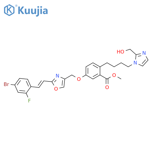 Benzoic acid,5-[[2-[(1E)-2-(4-bromo-2-fluorophenyl)ethenyl]-4-oxazolyl]methoxy]-2-[4-[2-(hydroxymethyl)-1H-imidazol-1-yl]butyl]-, methyl ester structure