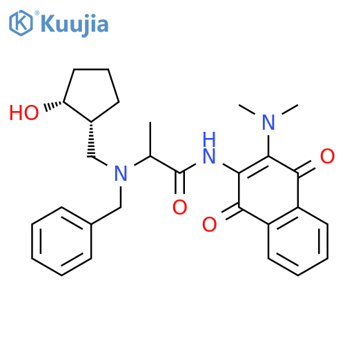 Propanamide,N-[3-(dimethylamino)-1,4-dihydro-1,4-dioxo-2-naphthalenyl]-2-[[[(1R,2R)-2-hydroxycyclopentyl]methyl](phenylmethyl)amino]-, rel- structure