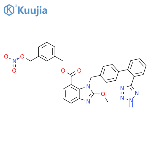 1H-Benzimidazole-7-carboxylic acid,2-ethoxy-1-[[2'-(1H-tetrazol-5-yl)[1,1'-biphenyl]-4-yl]methyl]-,[3-[(nitrooxy)methyl]phenyl]methyl ester structure
