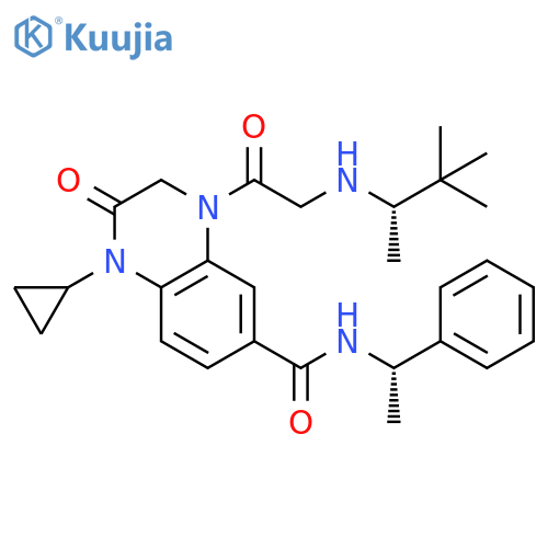 6-Quinoxalinecarboxamide,1-cyclopropyl-1,2,3,4-tetrahydro-2-oxo-N-[(1S)-1-phenylethyl]-4-[[[(1S)-1,2,2-trimethylpropyl]amino]acetyl]- structure