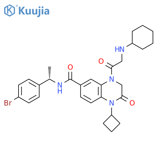 6-Quinoxalinecarboxamide,N-[(1S)-1-(4-bromophenyl)ethyl]-1-cyclobutyl-4-[(cyclohexylamino)acetyl]-1,2,3,4-tetrahydro-2-oxo- structure