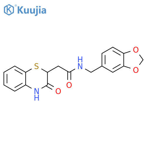 N-(2H-1,3-benzodioxol-5-yl)methyl-2-(3-oxo-3,4-dihydro-2H-1,4-benzothiazin-2-yl)acetamide structure