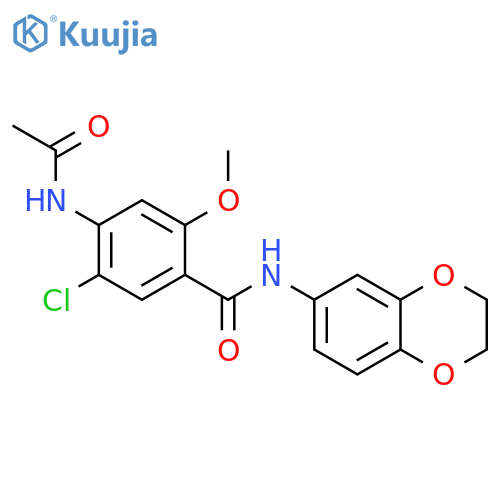 <br>4-(acetylamino)-5-chloro-N-(2,3-dihydro-1,4-benzodioxin-6-yl)-2-methoxybenz amide structure