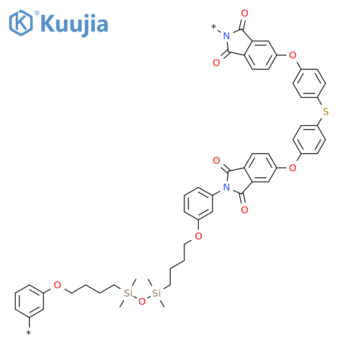 Poly[(1,3-dihydro-1,3-dioxo-2H-isoindole-2,5-diyl)oxy-1,4-phenylenethio-1,4-phenyleneoxy(1,3-dihydro-1,3-dioxo-2H-isoindole-5,2-diyl)-1,3-phenyleneoxy-1,4-butanediyl(1,1,3,3-tetramethyl-1,3-disiloxanediyl)-1,4-butanediyloxy-1,3-phenylene] structure