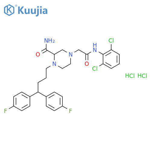 1-Piperazineacetamide,3-(aminocarbonyl)-4-[4,4-bis(4-fluorophenyl)butyl]-N-(2,6-dichlorophenyl)-,hydrochloride (1:2) structure