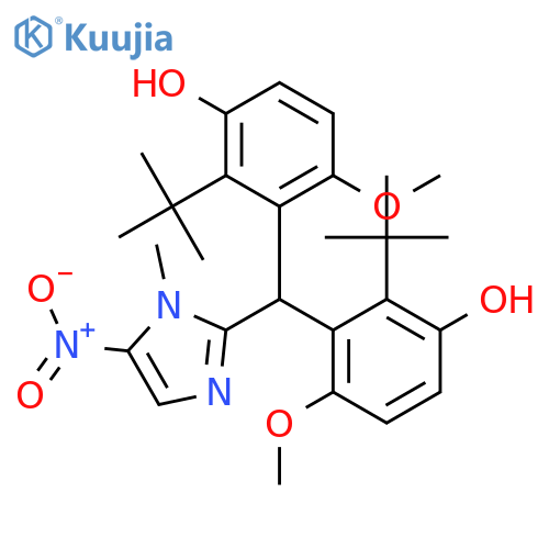 3,3'-[(1-methyl-5-nitro-1H-imidazol-2-yl)methanediyl]bis(2-tert-butyl-4-methoxyphenol) structure