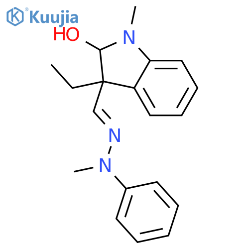 1H-Indole-2-carboxaldehyde,2,3-dihydro-2-hydroxy-1,3,3-trimethyl-, 2-methyl-2-phenylhydrazone structure