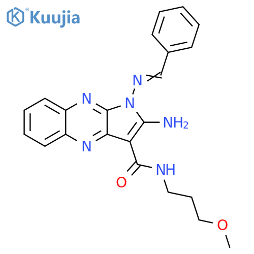 2-amino-N-(3-methoxypropyl)-1-(E)-(phenylmethylidene)amino-1H-pyrrolo2,3-bquinoxaline-3-carboxamide structure