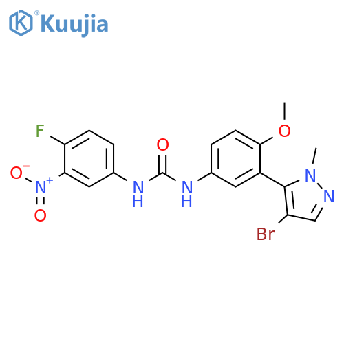 Urea,N-[3-(4-bromo-1-methyl-1H-pyrazol-5-yl)-4-methoxyphenyl]-N'-(4-fluoro-3-nitrophenyl)- structure