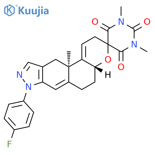 Spiro[[1]benzopyrano[5,6-f]indazole-3(2H),5'(2'H)-pyrimidine]-2',4',6'(1'H,3'H)-trione, 8-(4-fluorophenyl)-4a,5,6,8,11,11a-hexahydro-1',3',11a-trimethyl-, (4aR,11aR)-rel- (9CI) structure