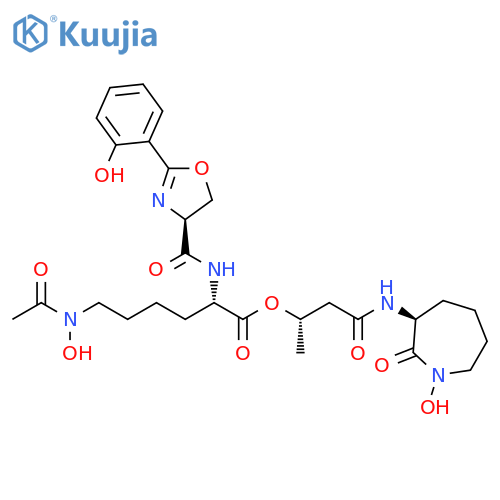 L-Lysine, N6-acetyl-N2-[[(4S)-4,5-dihydro-2-(2-hydroxyphenyl)-4-oxazolyl]carbonyl]-N6-hydroxy-, (1S)-3-[[(3S)-hexahydro-1-hydroxy-2-oxo-1H-azepin-3-yl]amino]-1-methyl-3-oxopropyl ester (9CI) structure