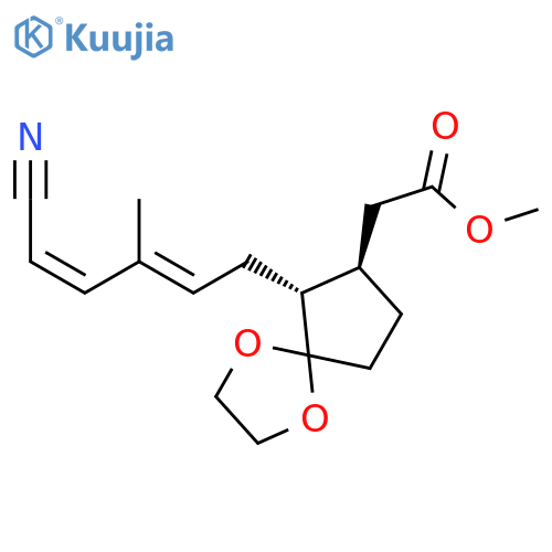 1,4-Dioxaspiro[4.4]nonane-7-acetic acid,6-[(2E,4Z)-5-cyano-3-methyl-2,4-pentadienyl]-, methyl ester,(6R,7R)-rel- structure