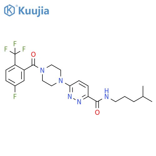 3-Pyridazinecarboxamide, 6-[4-[5-fluoro-2-(trifluoromethyl)benzoyl]-1-piperazinyl]-N-(4-methylpentyl)- structure