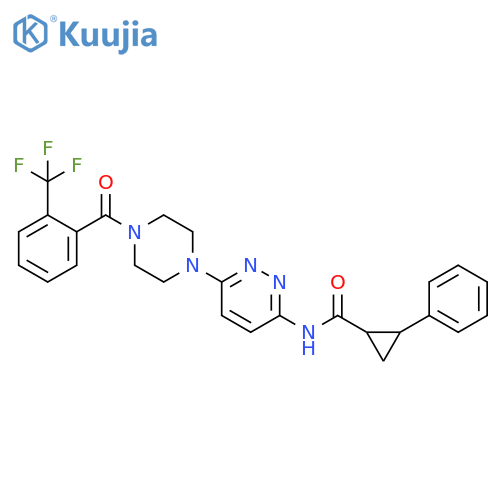 Cyclopropanecarboxamide, 2-phenyl-N-[6-[4-[2-(trifluoromethyl)benzoyl]-1-piperazinyl]-3-pyridazinyl]- structure