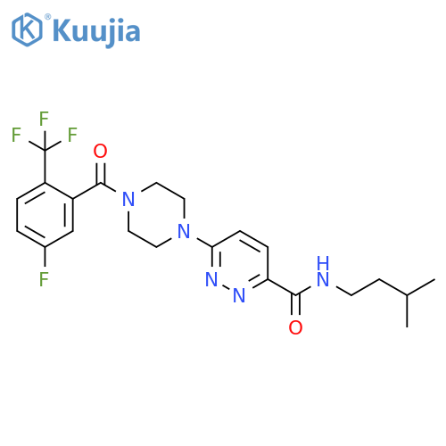 3-Pyridazinecarboxamide, 6-[4-[5-fluoro-2-(trifluoromethyl)benzoyl]-1-piperazinyl]-N-(3-methylbutyl)- structure