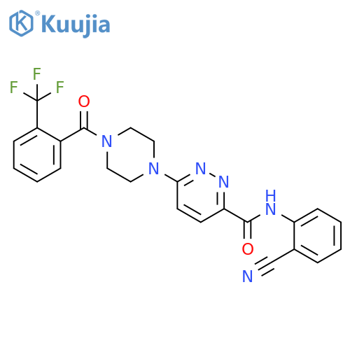 3-Pyridazinecarboxamide, N-(2-cyanophenyl)-6-[4-[2-(trifluoromethyl)benzoyl]-1-piperazinyl]- structure