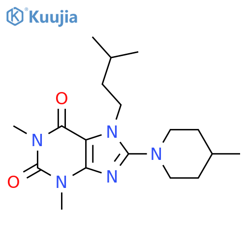1,3-dimethyl-7-(3-methylbutyl)-8-(4-methylpiperidin-1-yl)-2,3,6,7-tetrahydro-1H-purine-2,6-dione structure