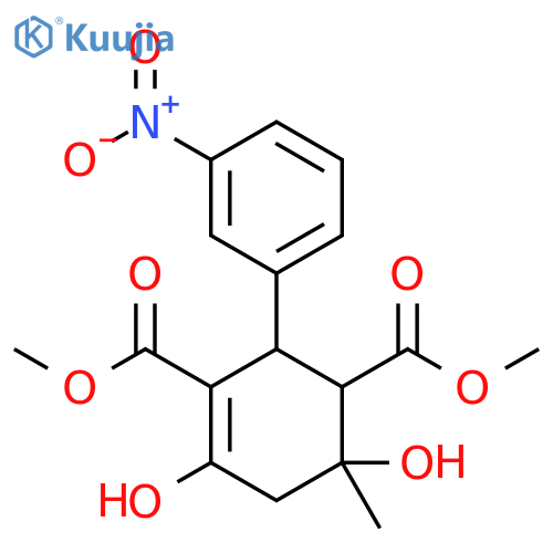 3-Cyclohexene-1,3-dicarboxylic acid,4,6-dihydroxy-6-methyl-2-(3-nitrophenyl)-, dimethyl ester structure