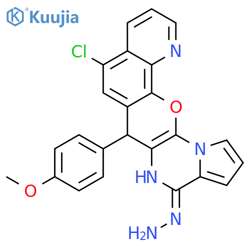 7H-PYRROLO[1'',2'':4',5']PYRAZINO[2',3':5,6]PYRANO[3,2-H]QUINOLIN-9(8H)-ONE, 5-CHLORO-7-(4-METHOXYPHENYL)-, HYDRAZONE structure