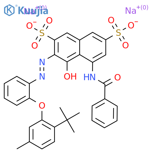 disodium 5-(benzoylamino)-3-[[2-[2-(tert-butyl)-5-methylphenoxy]phenyl]azo]-4-hydroxynaphthalene-2,7-disulphonate structure