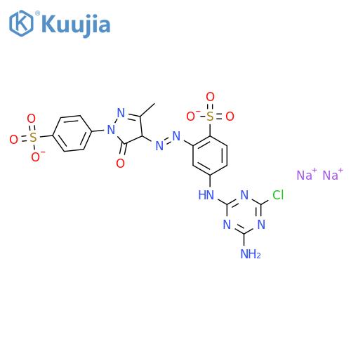 Benzenesulfonic acid,4-[(4-amino-6-chloro-1,3,5-triazin-2-yl)amino]-2-[2-[4,5-dihydro-3-methyl-5-oxo-1-(4-sulfophenyl)-1H-pyrazol-4-yl]diazenyl]-,sodium salt (1:2) structure
