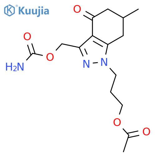 3-[3-(carbamoyloxymethyl)-6-methyl-4-oxo-6,7-dihydro-5H-indazol-1-yl]propyl acetate structure