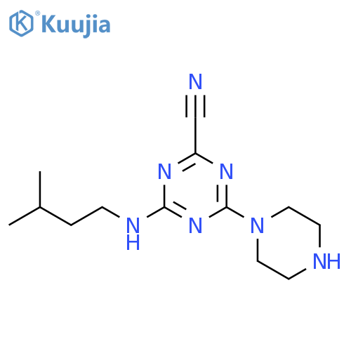 1,3,5-Triazine-2-carbonitrile, 4-[(3-methylbutyl)amino]-6-(1-piperazinyl)- structure
