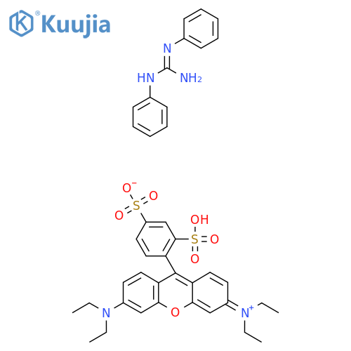 4-[3-(Diethylamino)-6-diethylazaniumylidenexanthen-9-yl]-3-sulfobenzenesulfonate;1,2-diphenylguanidine structure