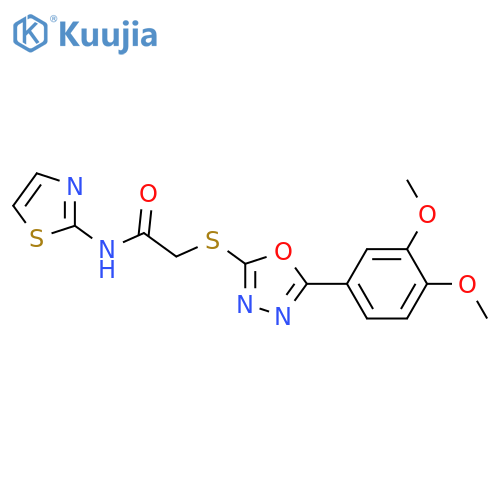 2-{5-(3,4-dimethoxyphenyl)-1,3,4-oxadiazol-2-ylsulfanyl}-N-(1,3-thiazol-2-yl)acetamide structure