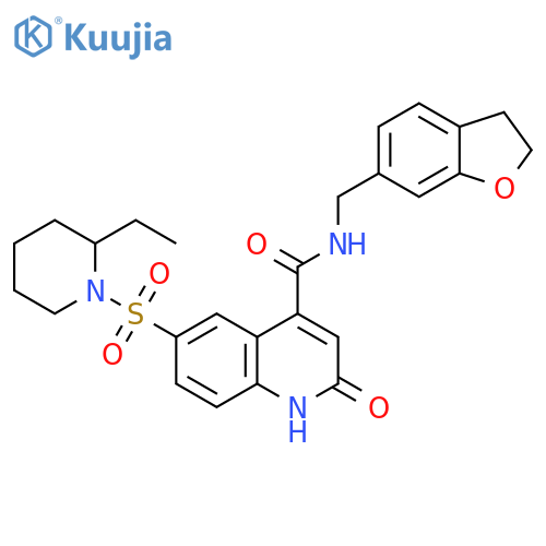 4-Quinolinecarboxamide,N-[(2,3-dihydro-6-benzofuranyl)methyl]-6-[(2-ethyl-1-piperidinyl)sulfonyl]-1,2-dihydro-2-oxo- structure