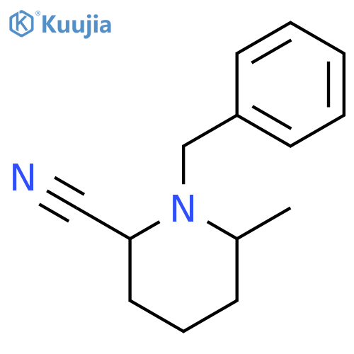 6-methyl-1-(phenylmethyl)piperidine-2-carbonitrile structure