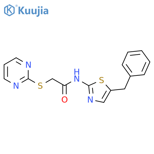 N-(5-benzyl-1,3-thiazol-2-yl)-2-(pyrimidin-2-ylsulfanyl)acetamide structure
