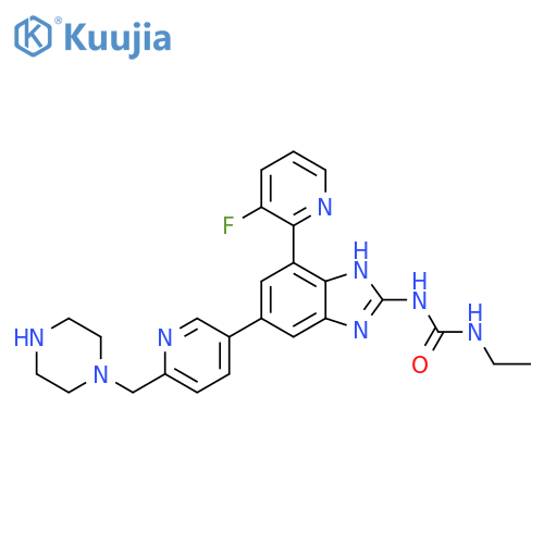 Urea,N-ethyl-N'-[4-(3-fluoro-2-pyridinyl)-6-[6-(1-piperazinylmethyl)-3-pyridinyl]-1H-benzimidazol-2-yl]- structure