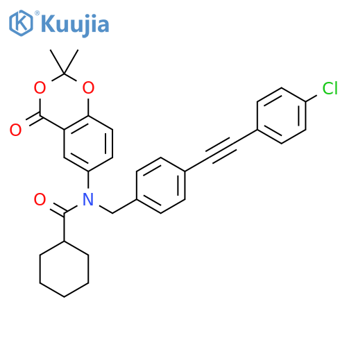 Cyclohexanecarboxamide,N-[[4-[(4-chlorophenyl)ethynyl]phenyl]methyl]-N-(2,2-dimethyl-4-oxo-4H-1,3-benzodioxin-6-yl)- structure