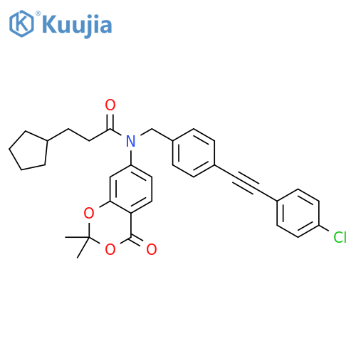 Cyclopentanepropanamide,N-[[4-[(4-chlorophenyl)ethynyl]phenyl]methyl]-N-(2,2-dimethyl-4-oxo-4H-1,3-benzodioxin-7-yl)- structure