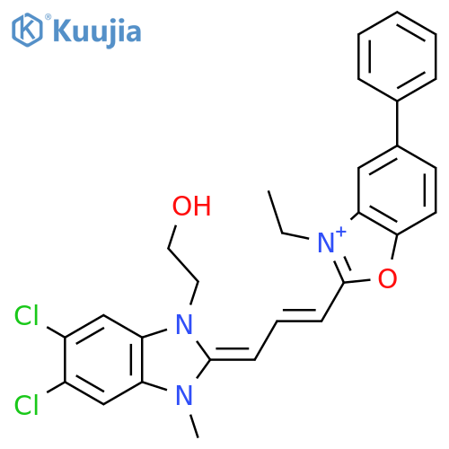 2-[(2Z)-5,6-Dichloro-2-[(E)-3-(3-ethyl-5-phenyl-1,3-benzoxazol-3-ium-2-yl)prop-2-enylidene]-3-methylbenzimidazol-1-yl]ethanol structure